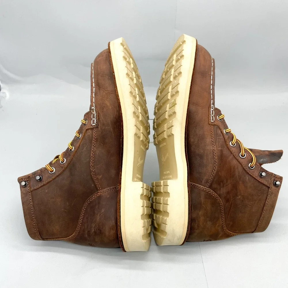 Danner Brown Leather Moc Toe Work Boot with White Sole - Picture 10 of 12
